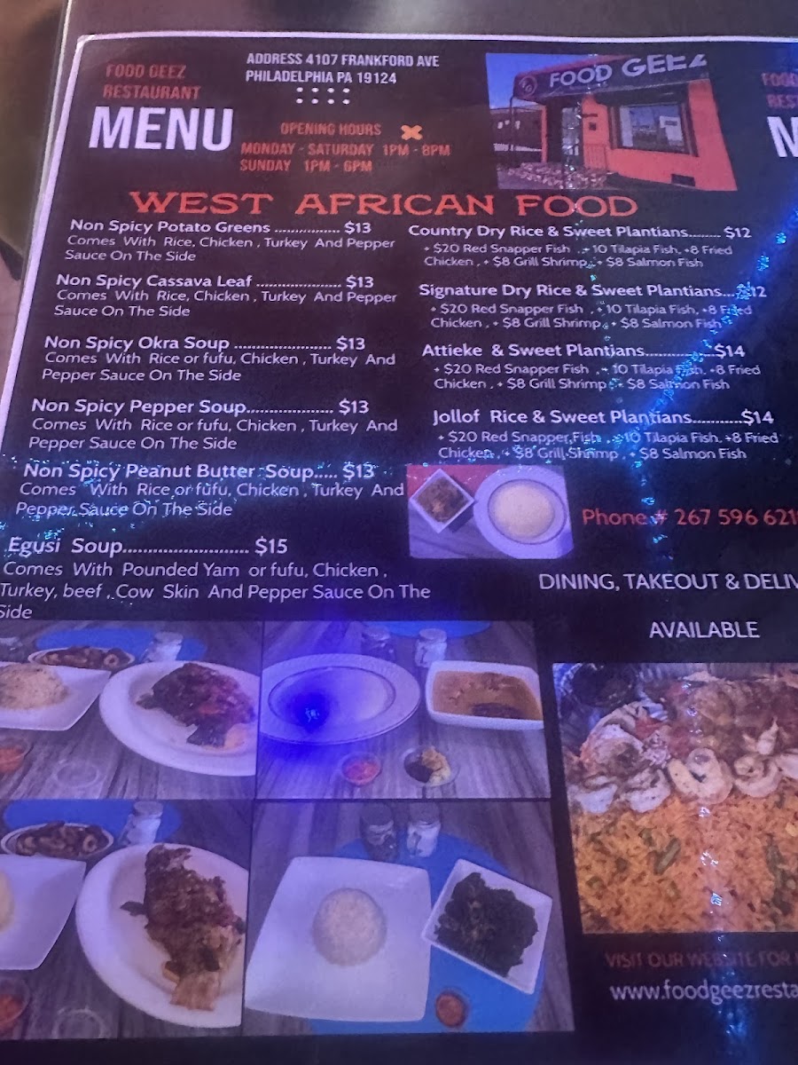 Food Geez on wheels menu board