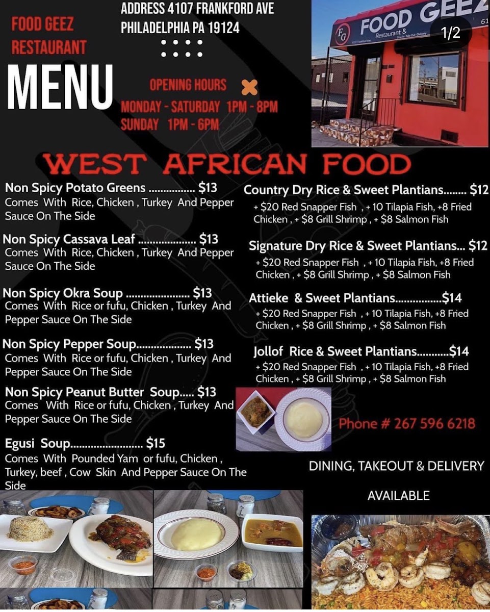 Food Geez on wheels menu board