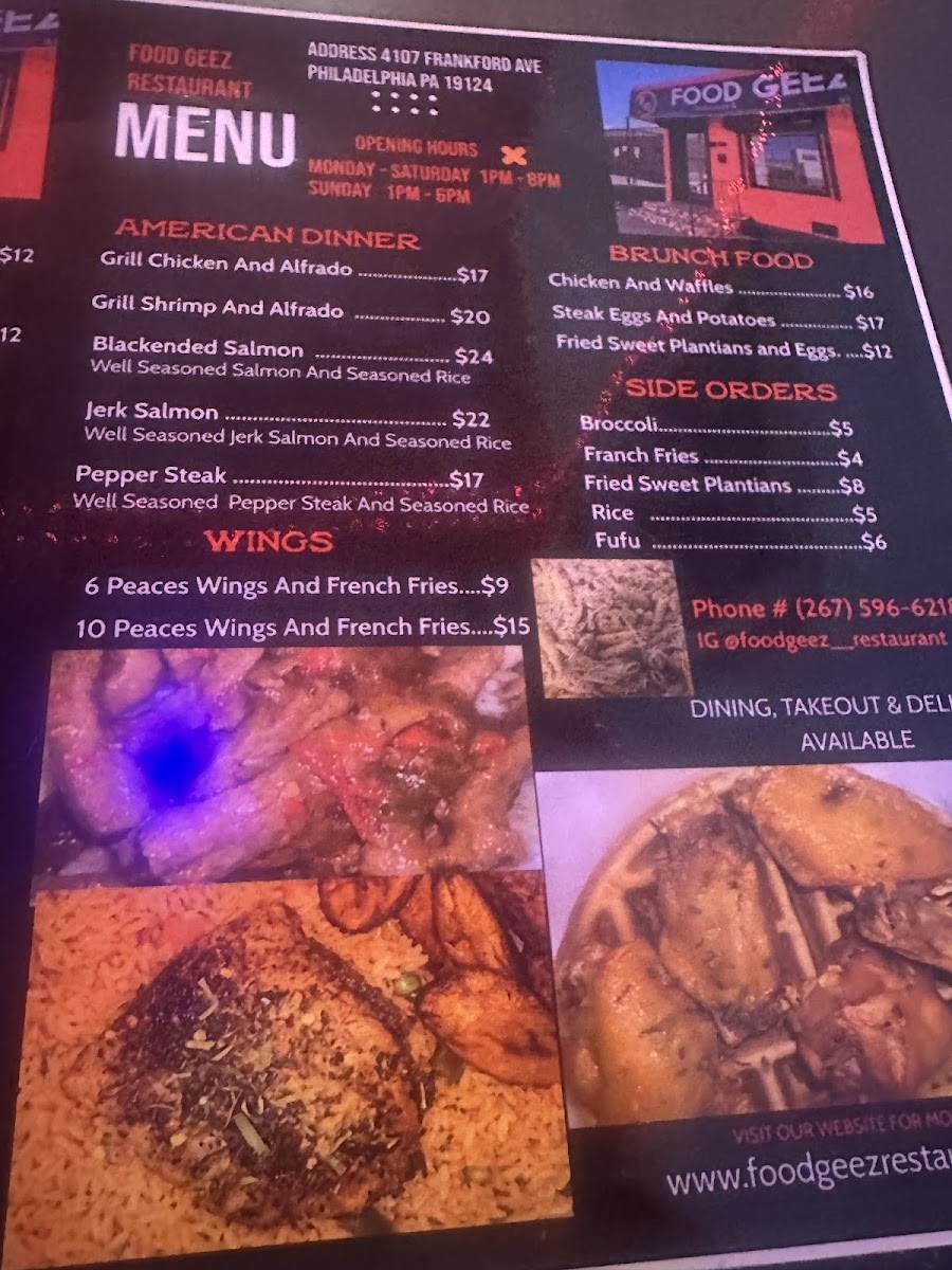 Food Geez on wheels menu board