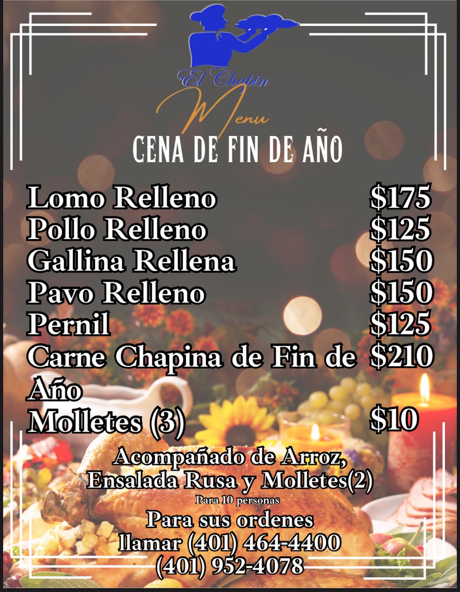 El Chapin Restaurant menu board