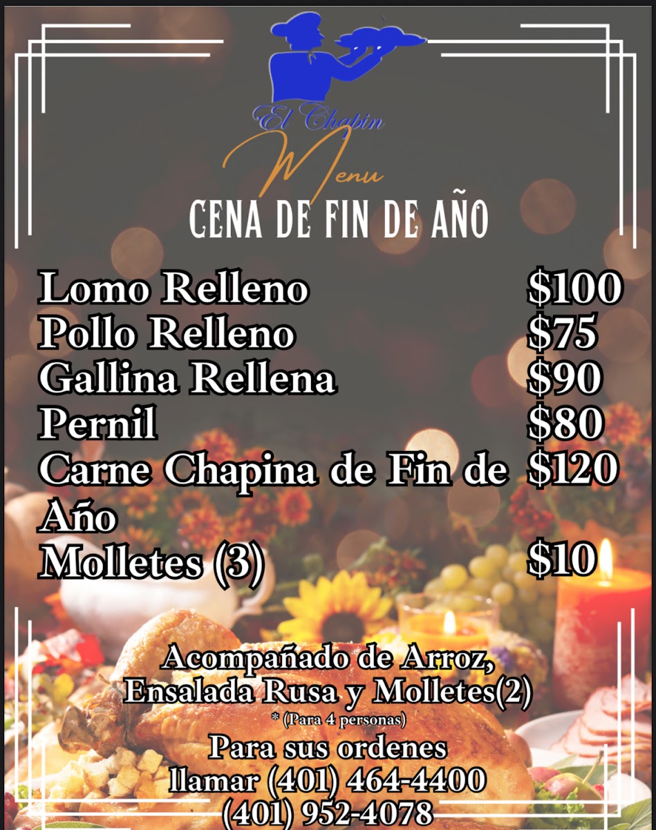 El Chapin Restaurant menu board