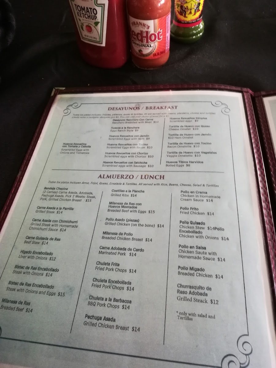 El Chapin Restaurant menu board
