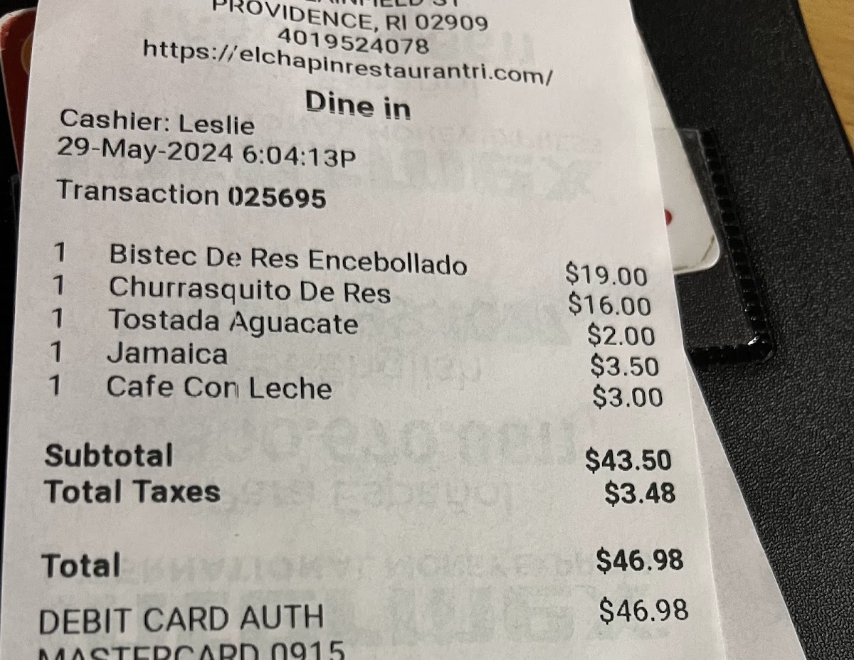 El Chapin Restaurant menu board