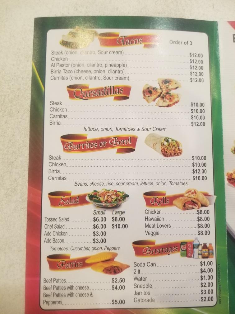 La Margarita Pizzeria menu board