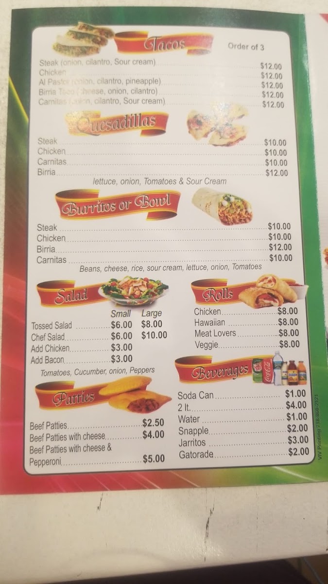La Margarita Pizzeria menu board