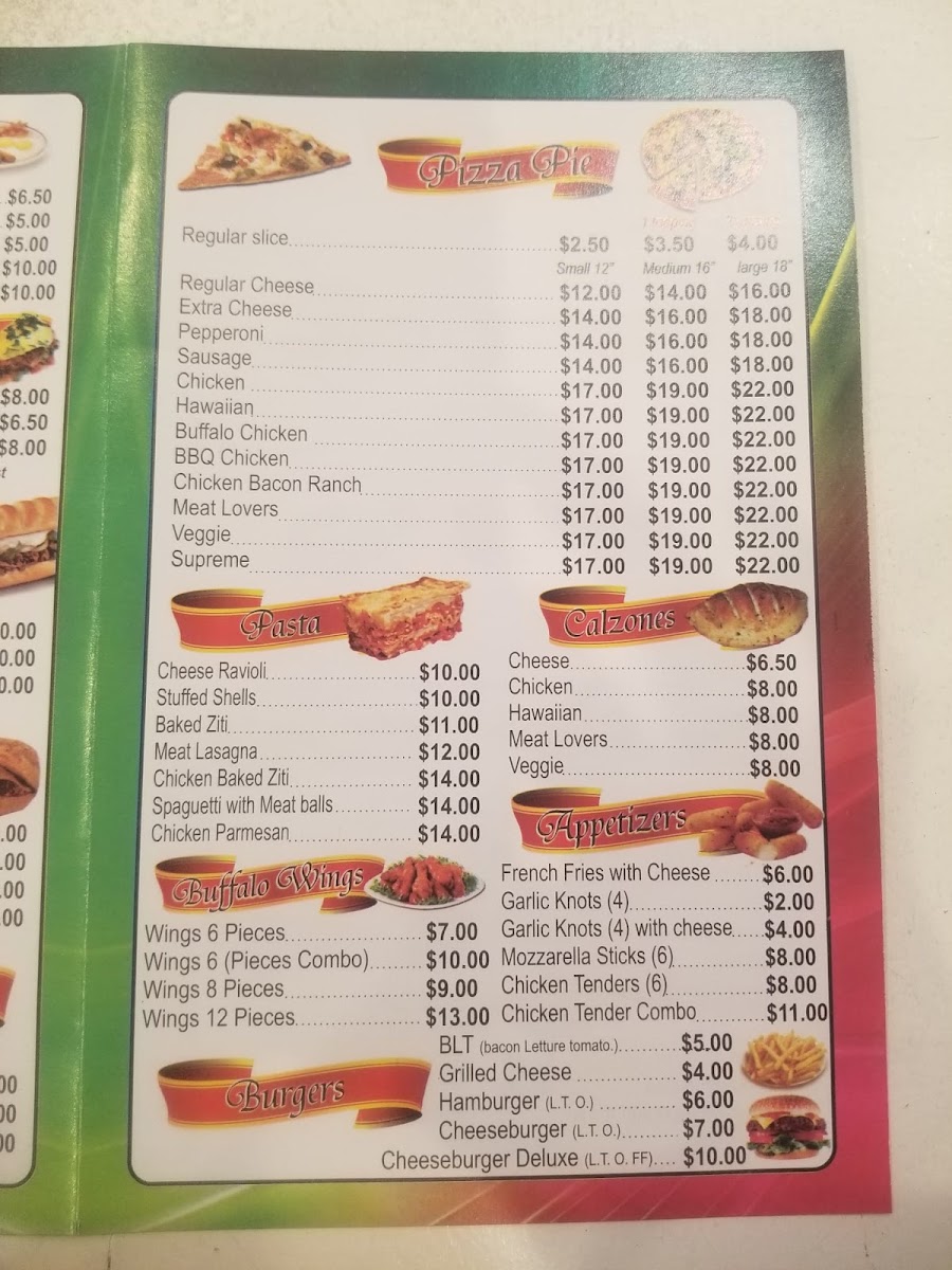 La Margarita Pizzeria menu board