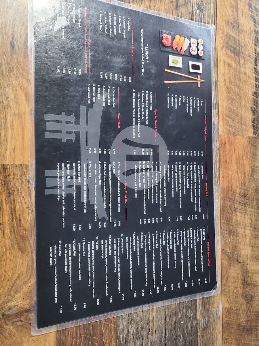 Minako Japanese Restaurant menu board