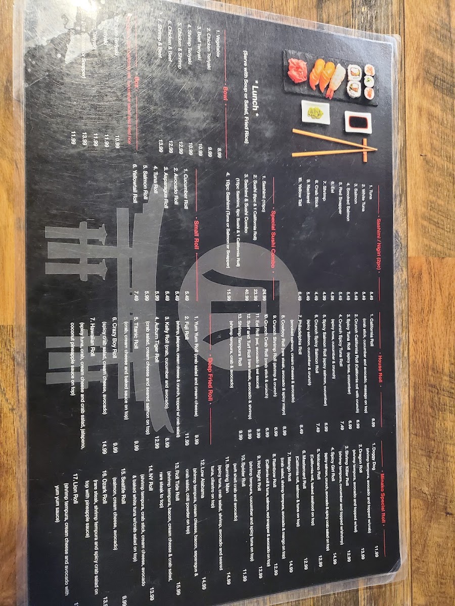 Minako Japanese Restaurant menu board