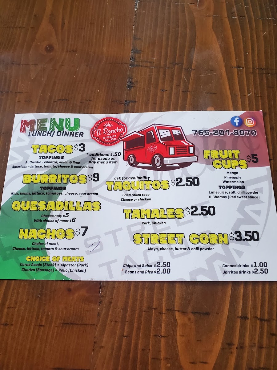 El Rancho menu board