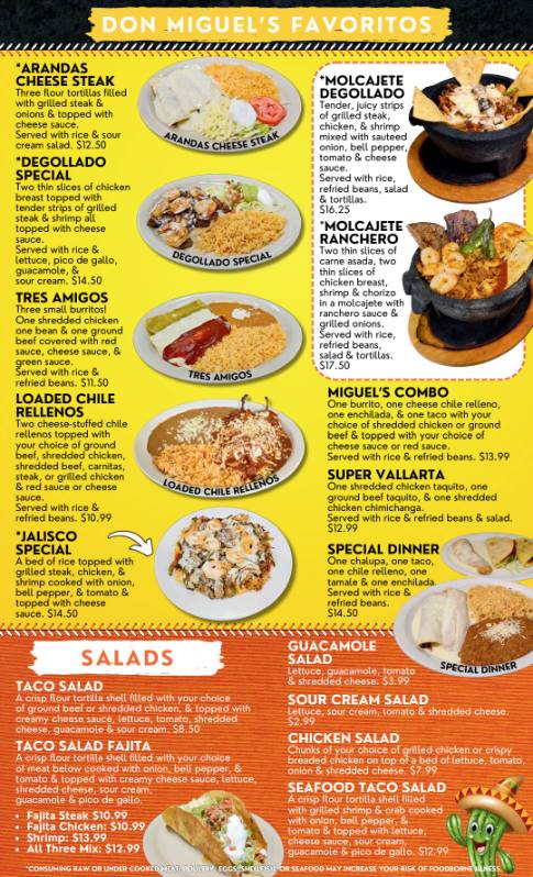 Don Miguel's Mexican Grill menu board