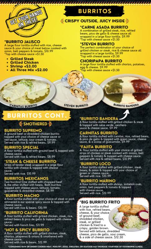 Don Miguel's Mexican Grill menu board
