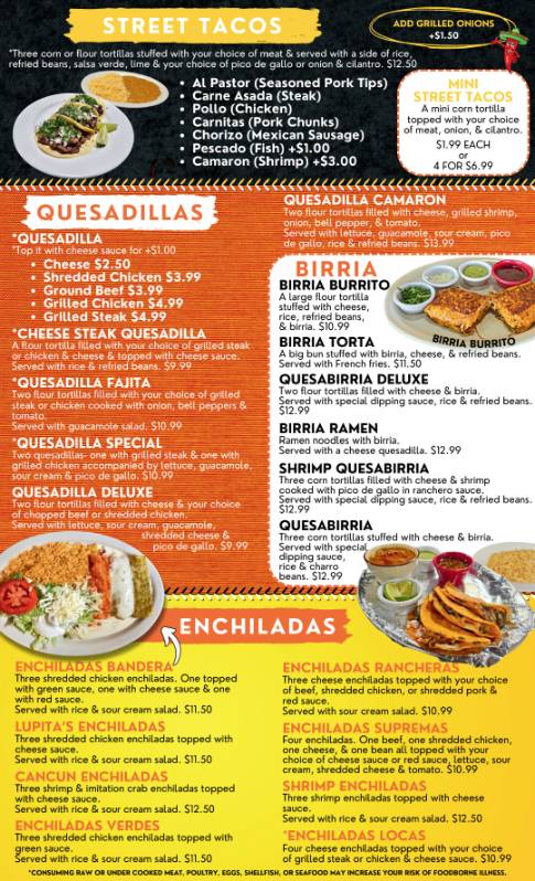 Don Miguel's Mexican Grill menu board