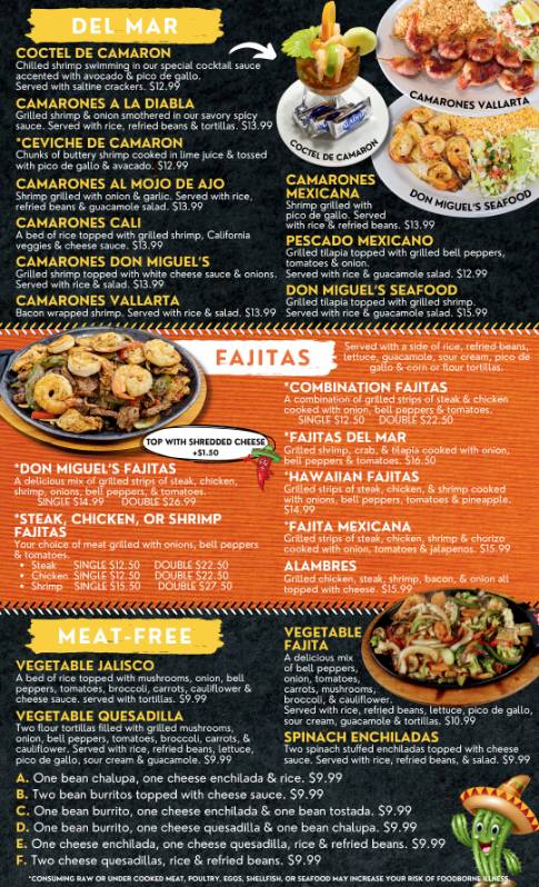 Don Miguel's Mexican Grill menu board