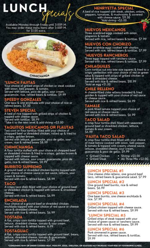 Don Miguel's Mexican Grill menu board