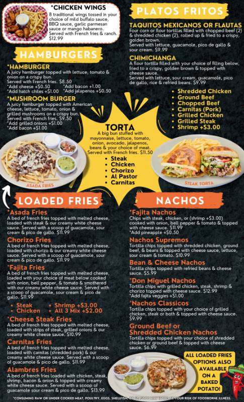 Don Miguel's Mexican Grill menu board