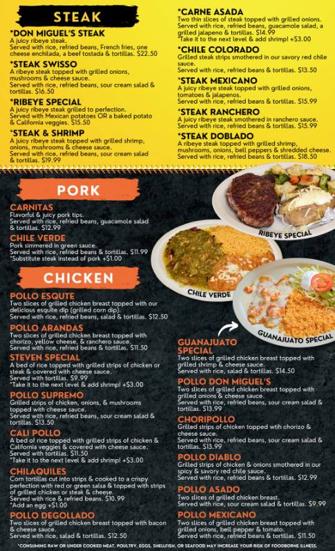 Don Miguel's Mexican Grill menu board