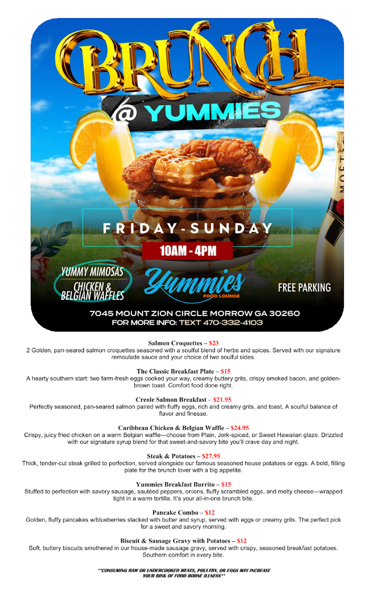 Yummies Food Lounge menu board