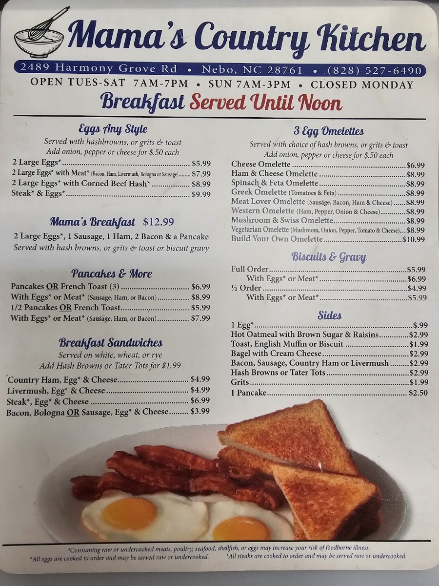 Mamas country kitchen menu board