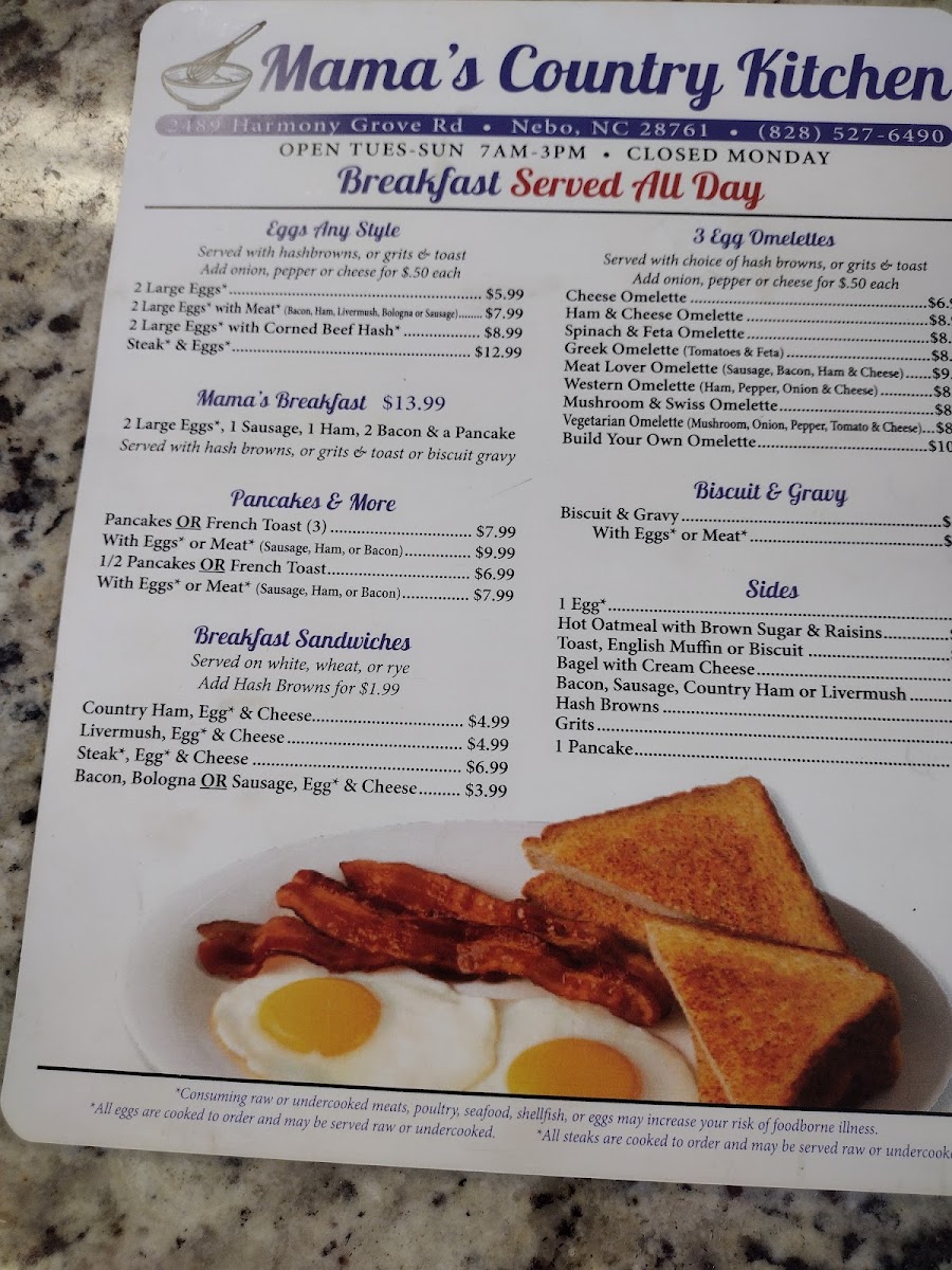Mamas country kitchen menu board