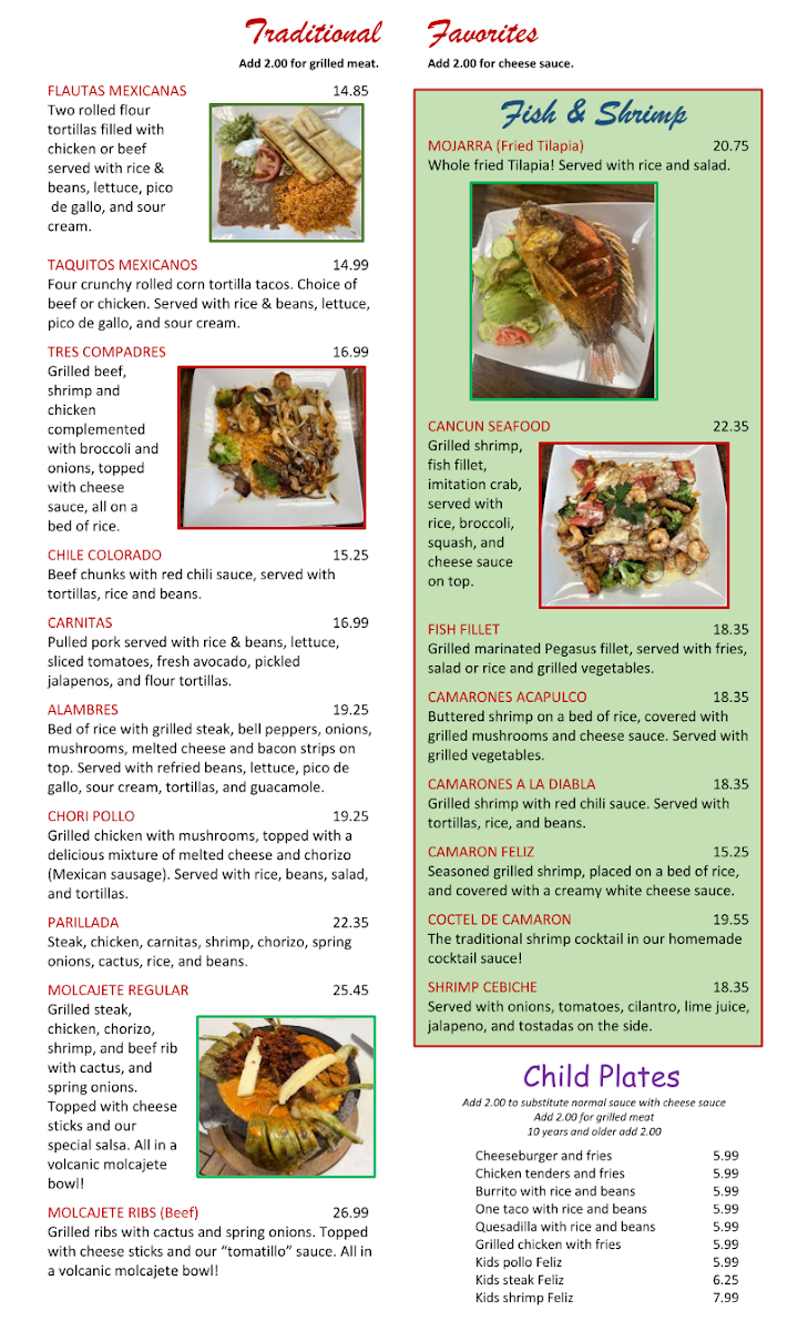 Los Compadres Mex Grill menu board