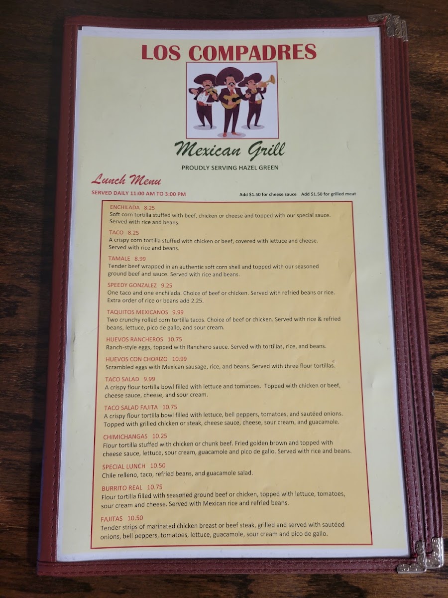 Los Compadres Mex Grill menu board