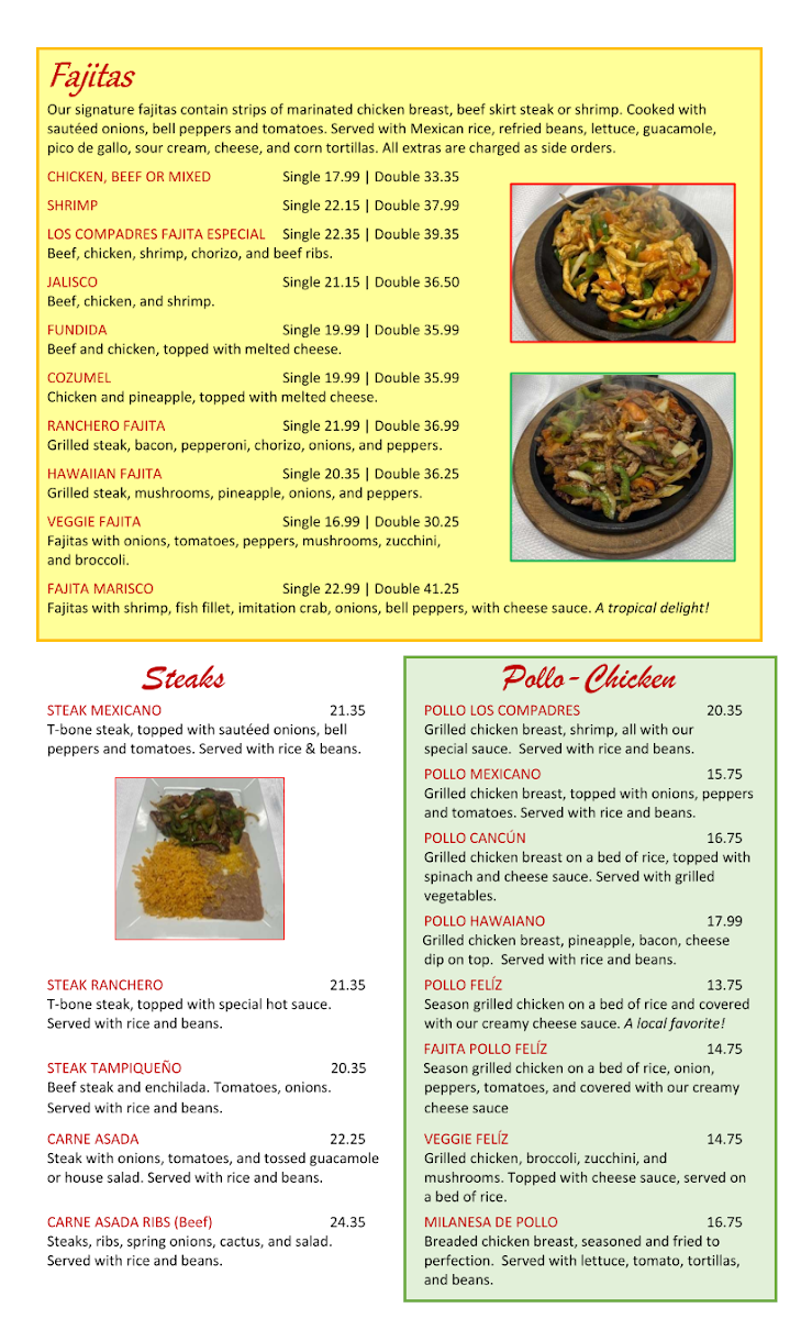Los Compadres Mex Grill menu board