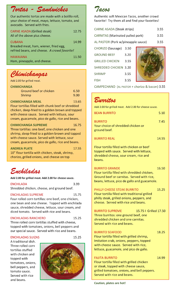 Los Compadres Mex Grill menu board