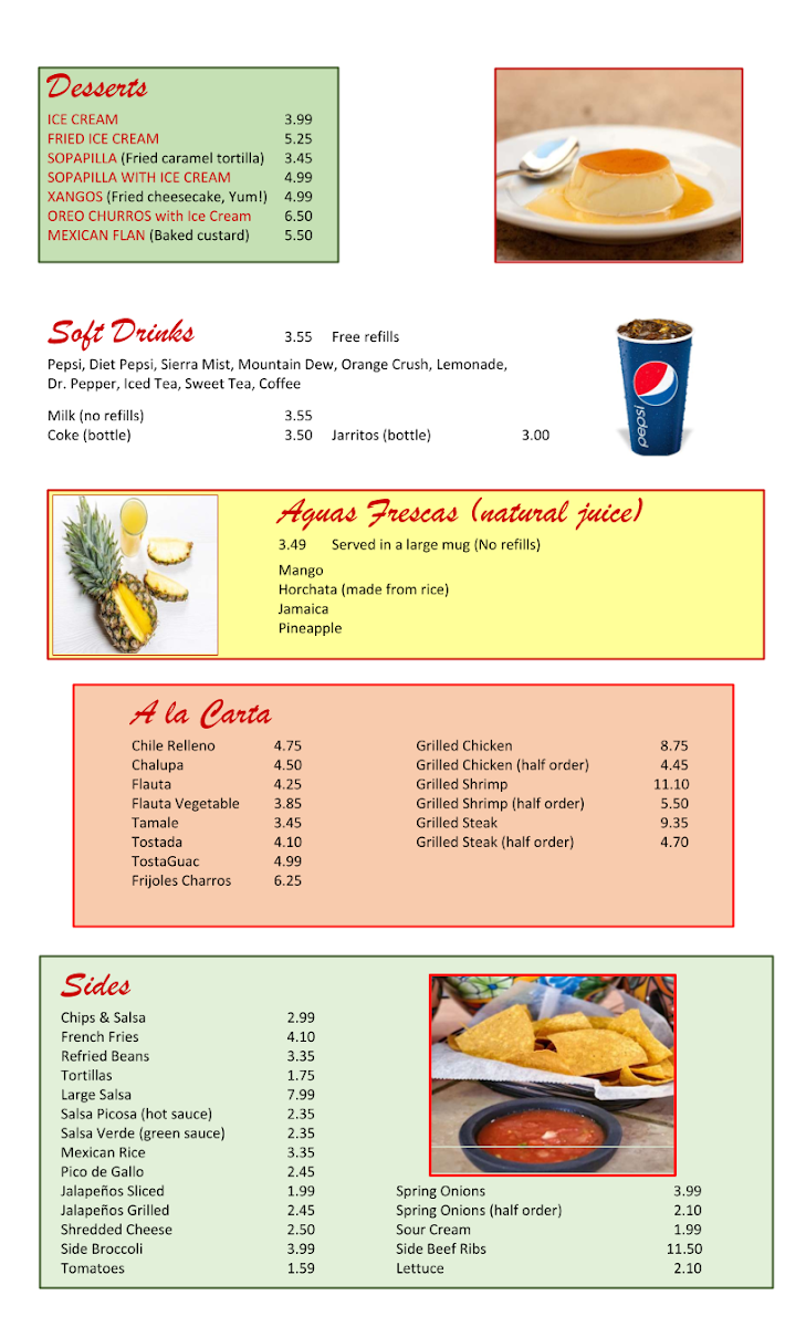 Los Compadres Mex Grill menu board