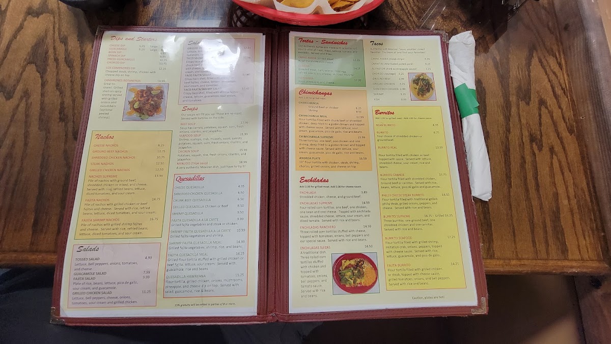 Los Compadres Mex Grill menu board