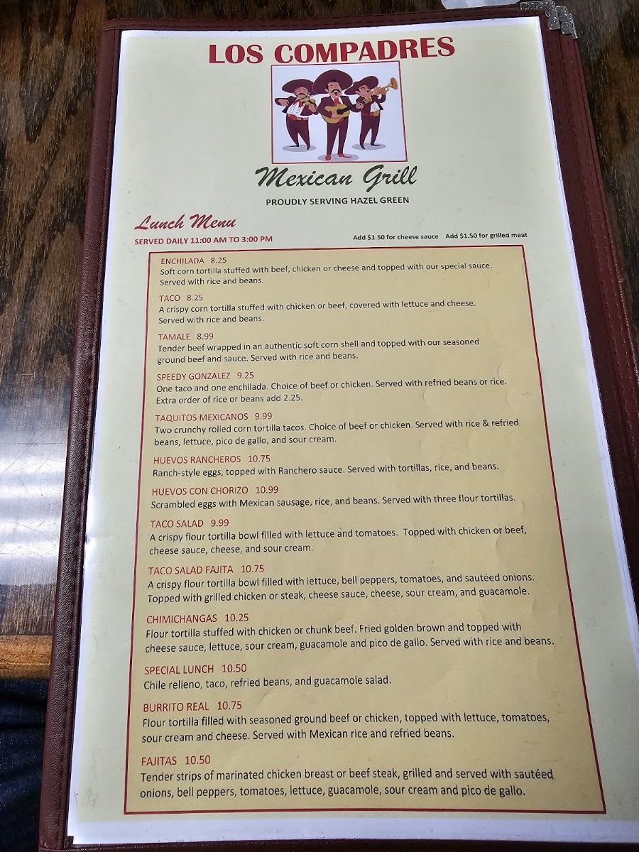 Los Compadres Mex Grill menu board