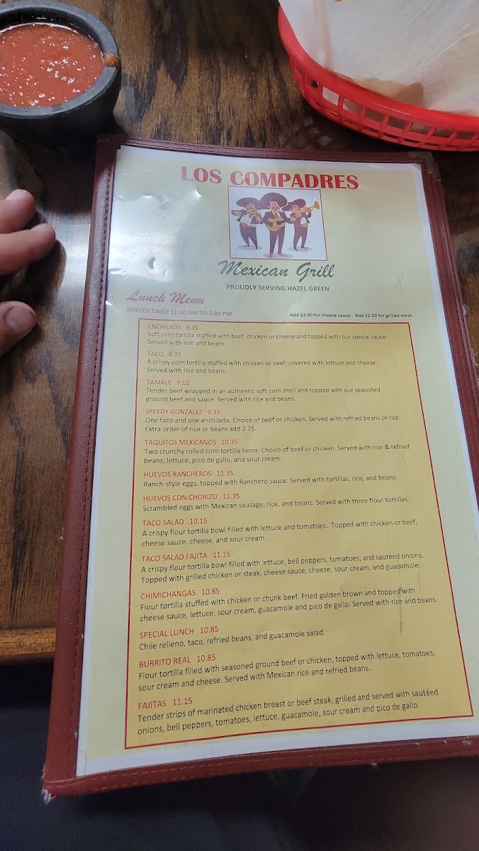 Los Compadres Mex Grill menu board