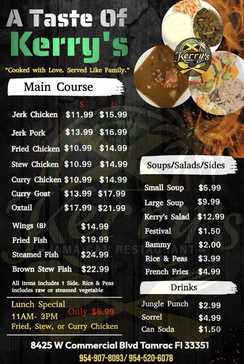 Kerry’s Jamaican Restaurant menu board
