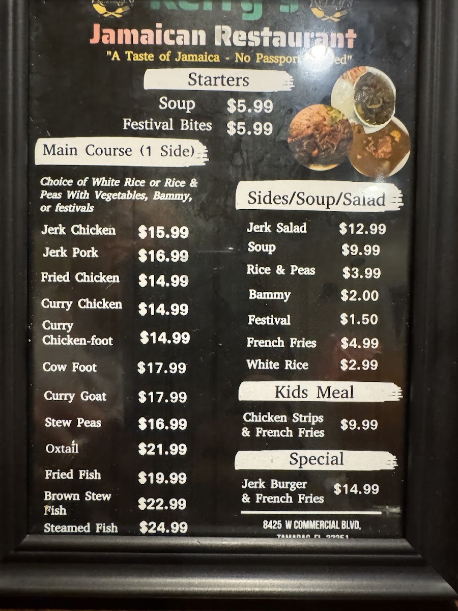Kerry’s Jamaican Restaurant menu board