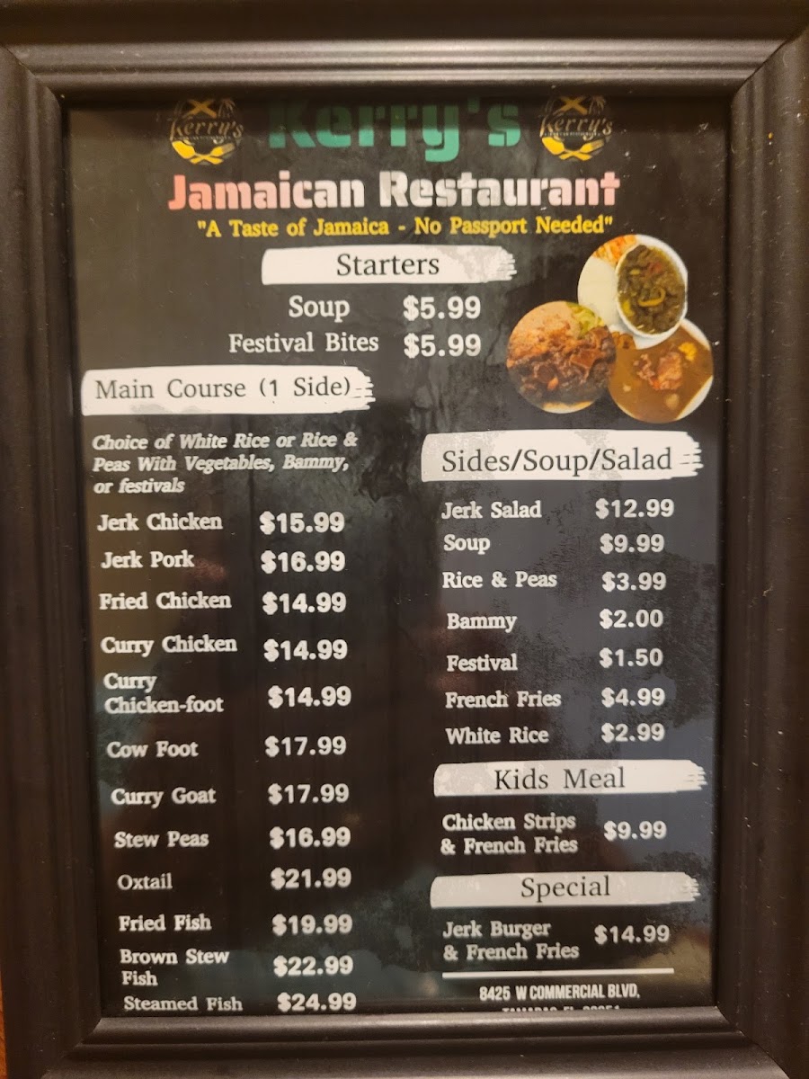 Kerry’s Jamaican Restaurant menu board