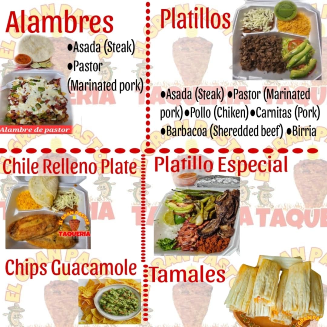 El Gran Pastor Taqueria menu board