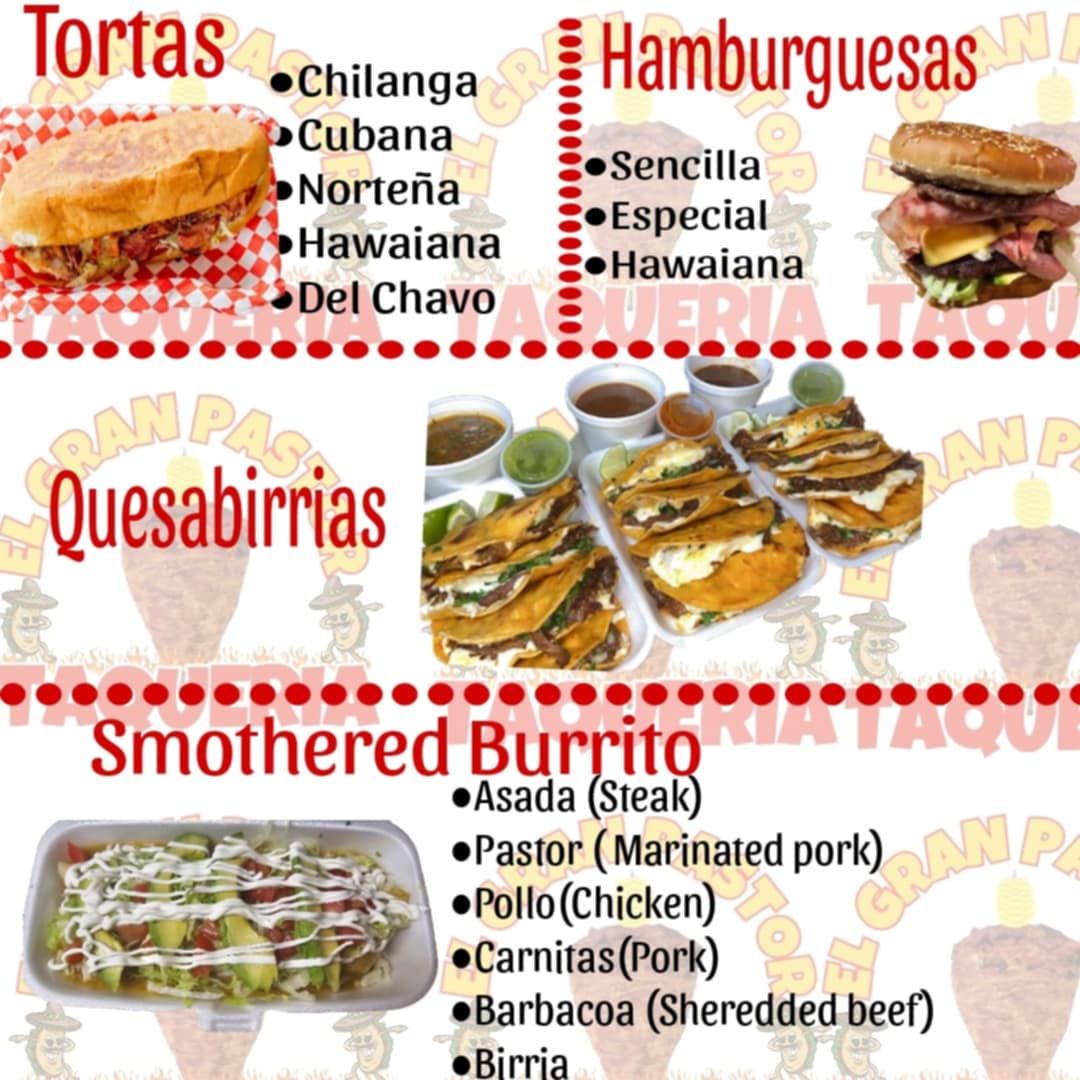 El Gran Pastor Taqueria menu board