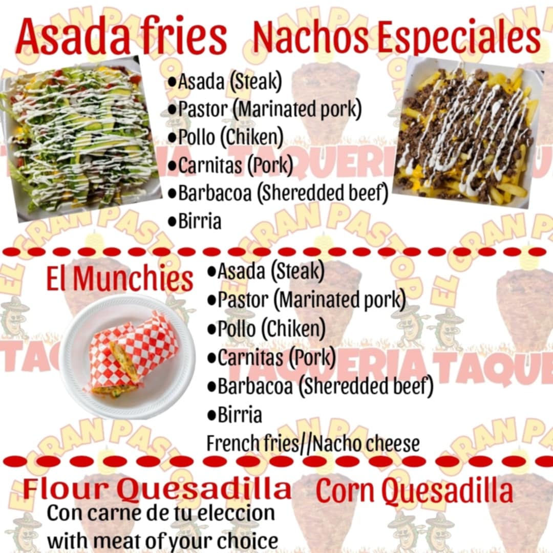 El Gran Pastor Taqueria menu board