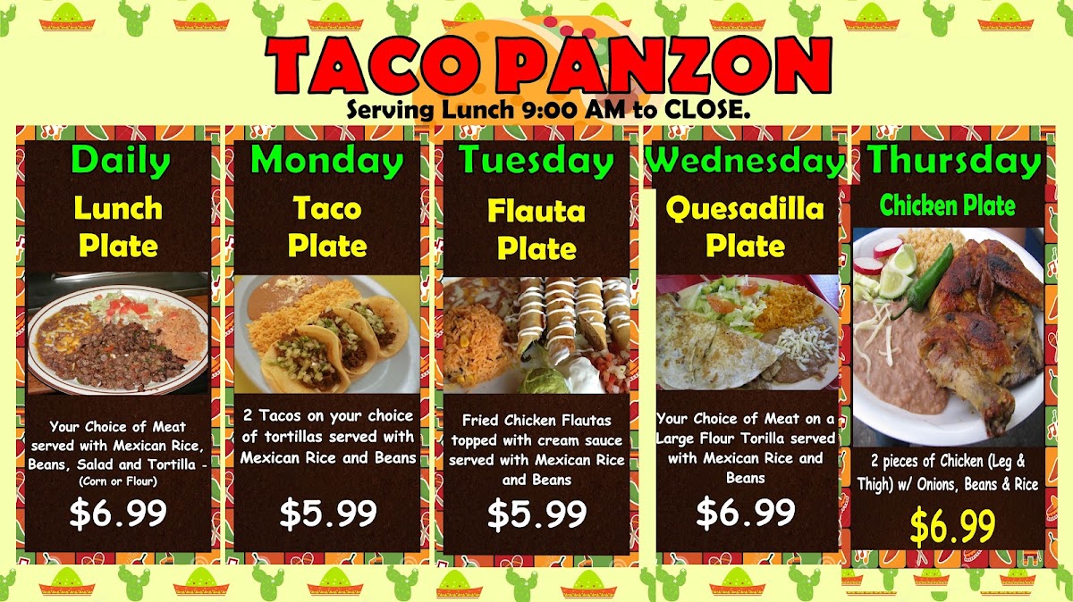 El Taco Panzon menu board