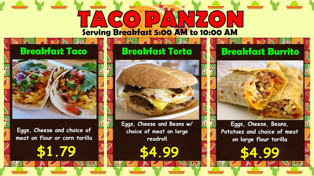 El Taco Panzon menu board