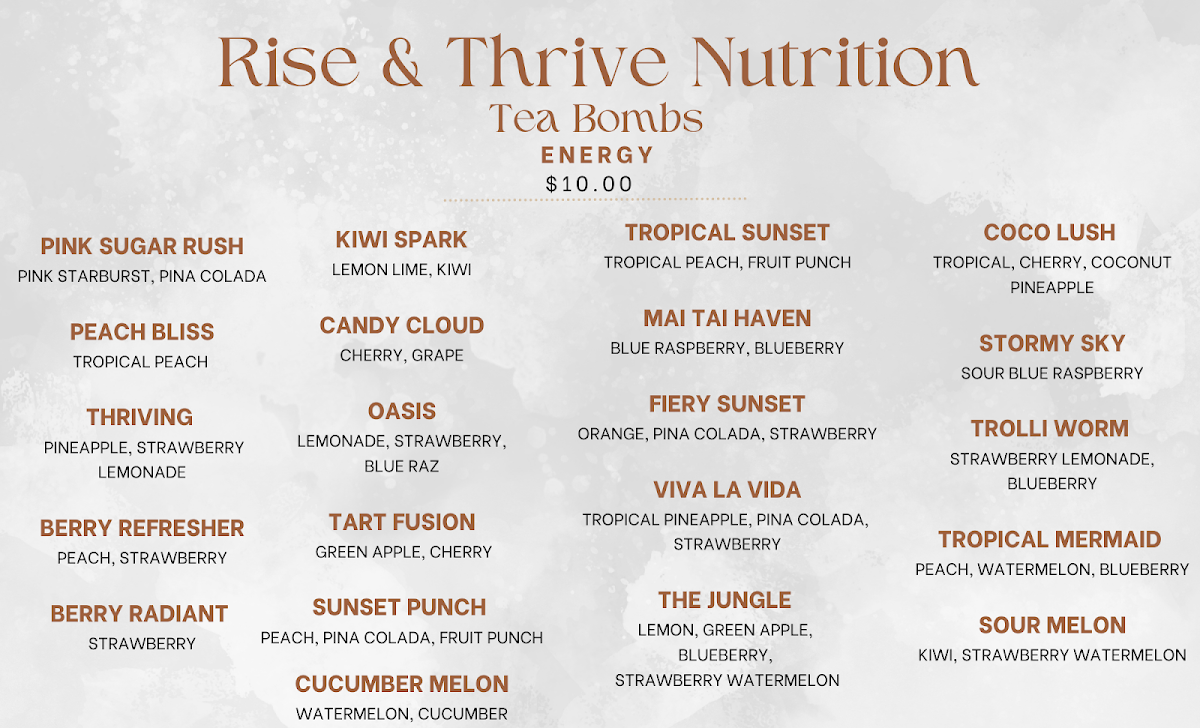 Rise & Thrive Nutrition menu board