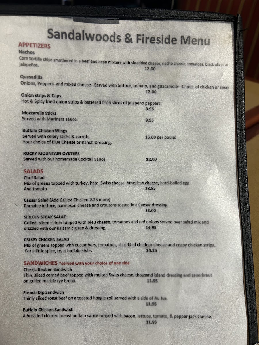 Sandalwood's menu board