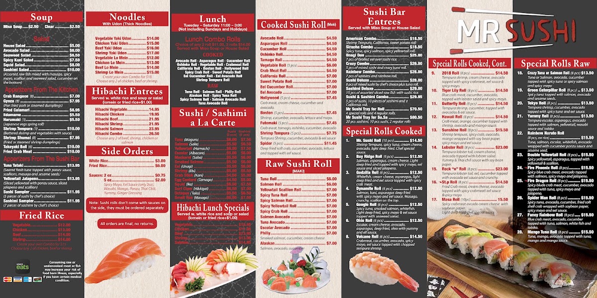 Mr Sushi menu board