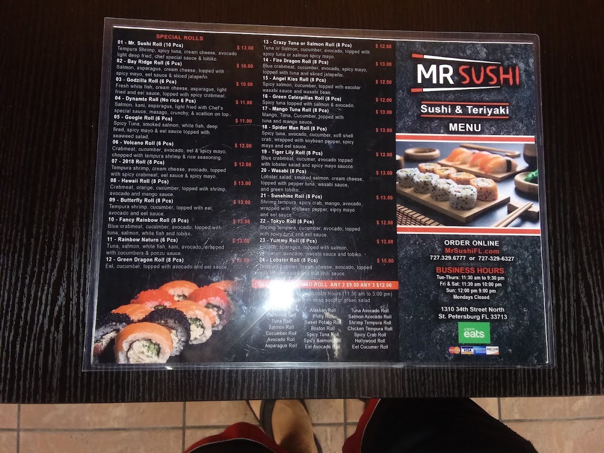 Mr Sushi menu board