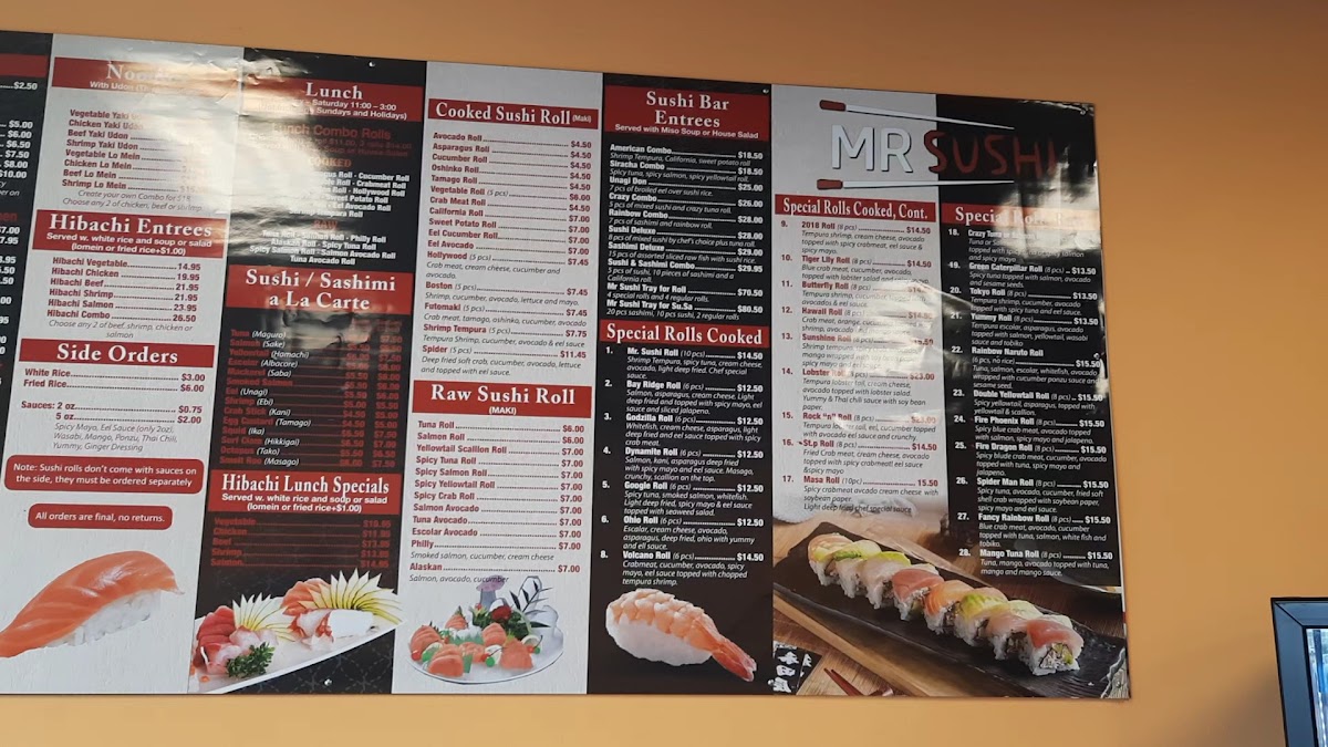 Mr Sushi menu board