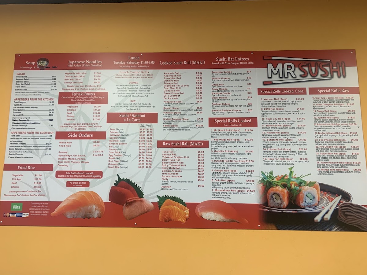 Mr Sushi menu board