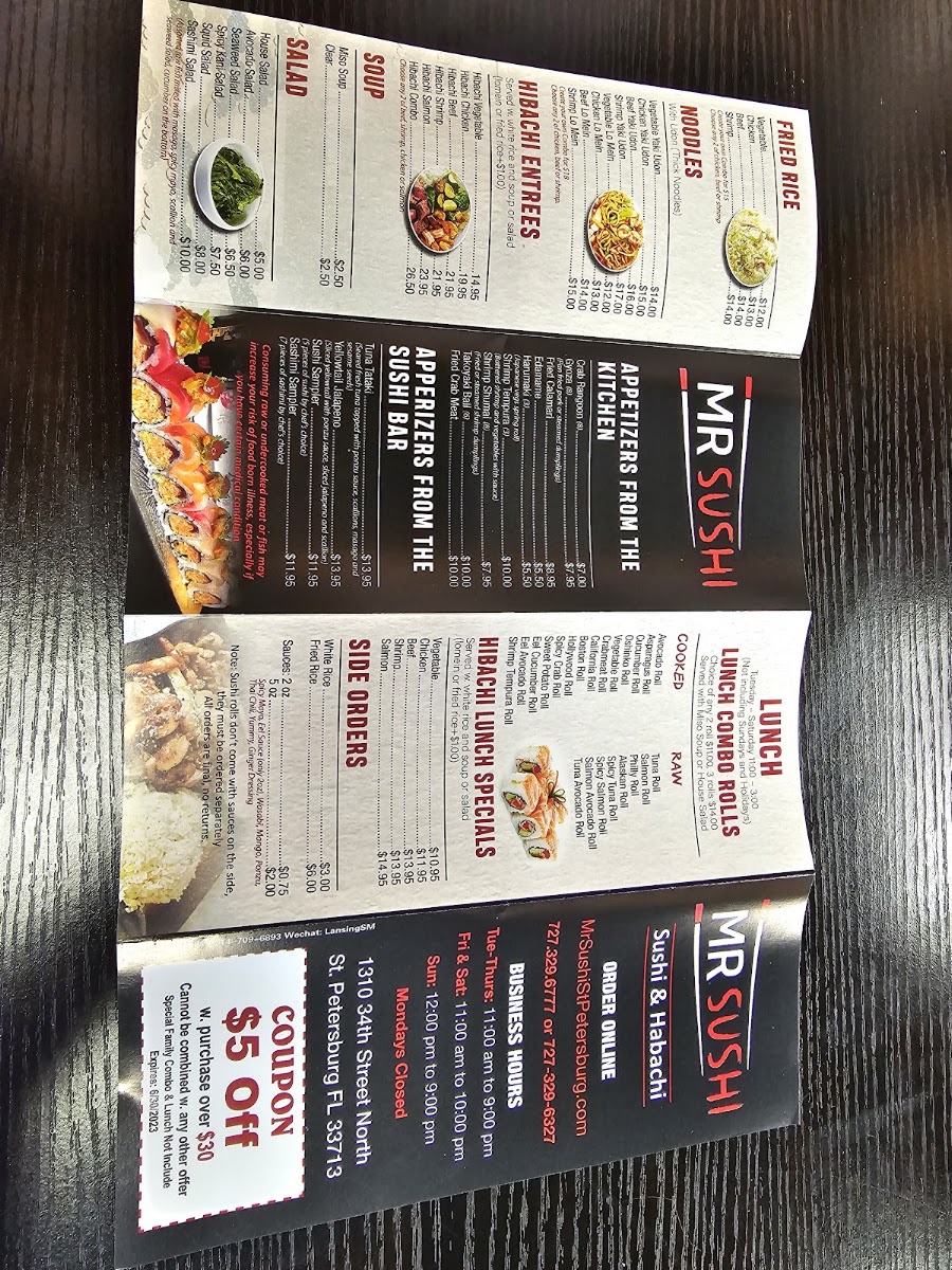 Mr Sushi menu board