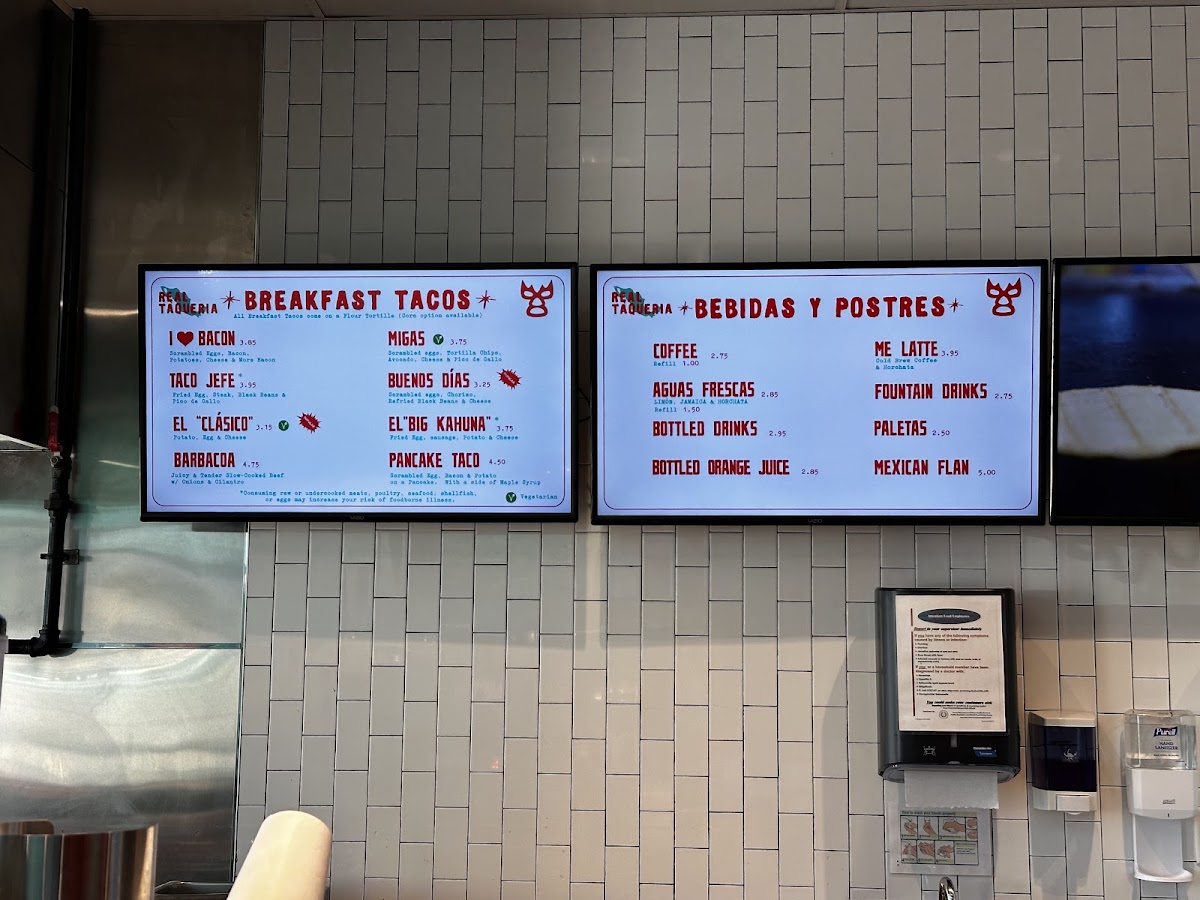 One Taco @ Bee Cave menu board