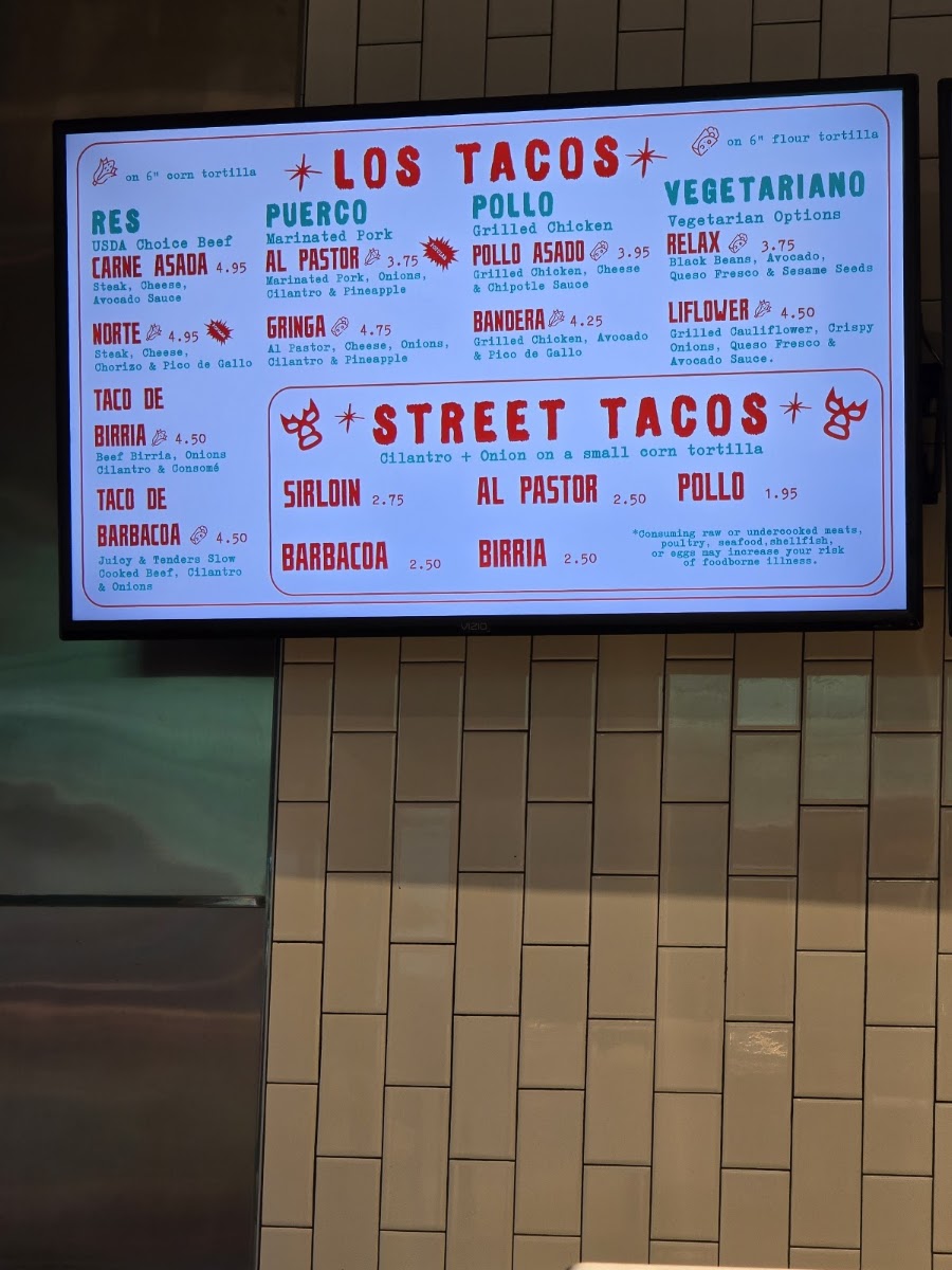 One Taco @ Bee Cave menu board