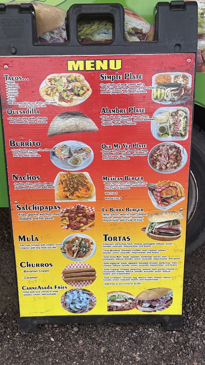 Tacos Doña Mari menu board