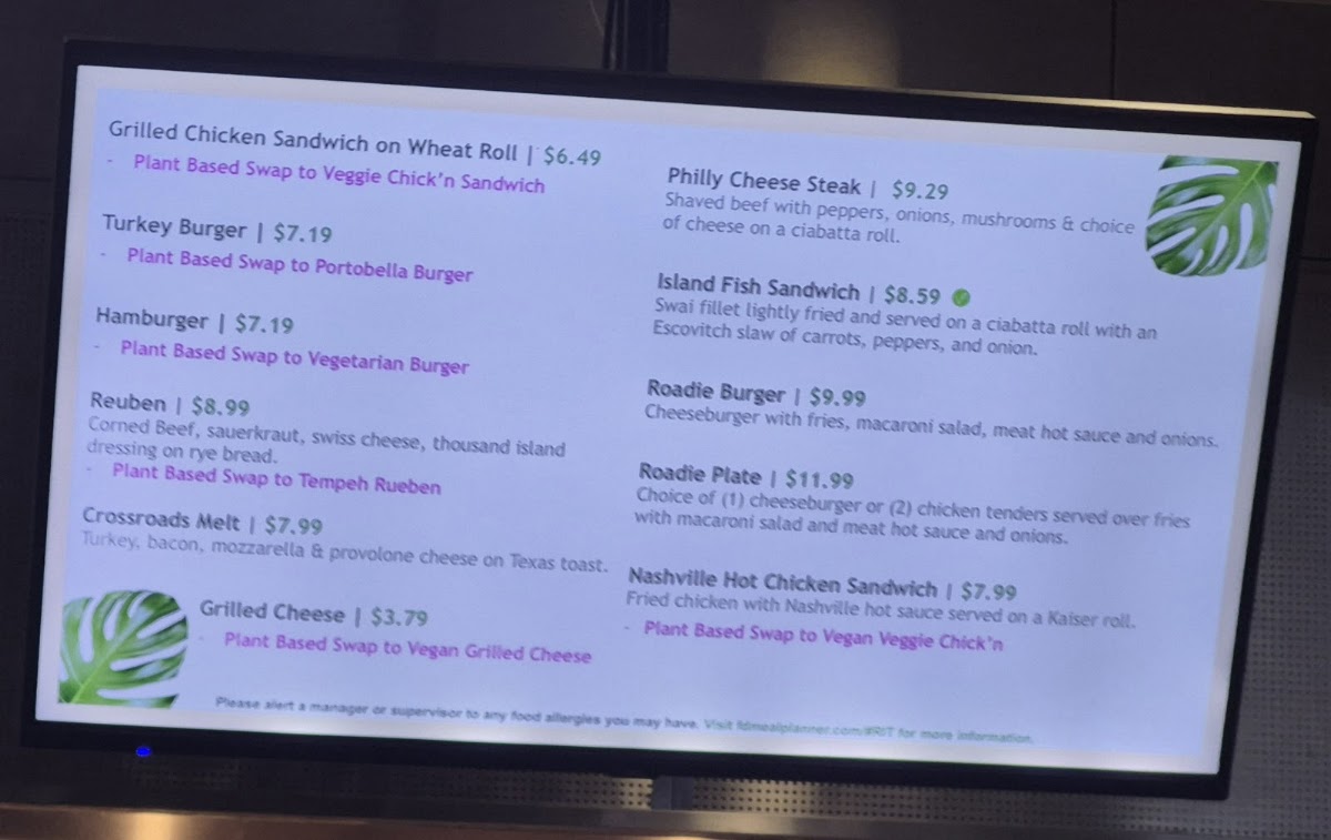 The Café and Market at Crossroads menu board